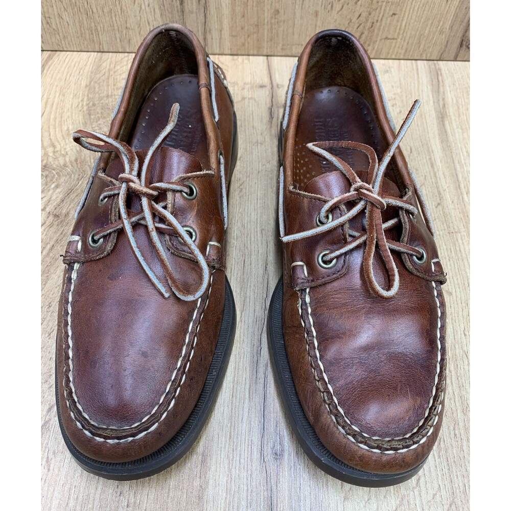 Sebago Docksides Boat Shoes Men's 9 M Brown Leather Lace Up Moc Toe Casual - Picture 4 of 16